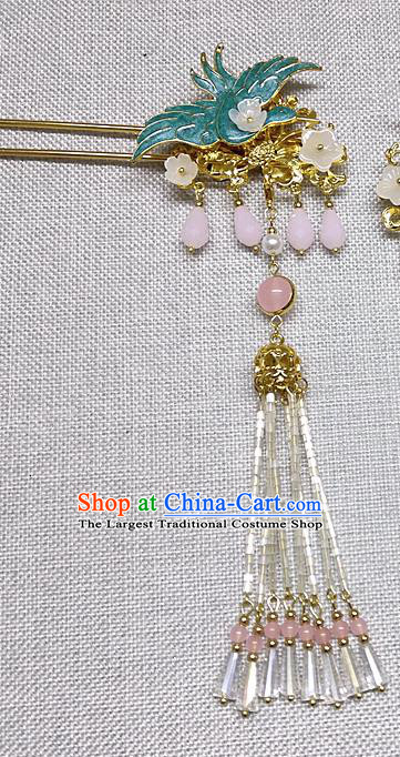 Chinese Traditional Crane Hair Accessories Hanfu Tassel Hairpins Ancient Princess Hair Clip for Women