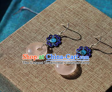 Chinese Traditional Hanfu Pink Ring Ear Accessories Ancient Qing Dynasty Princess Earrings for Women