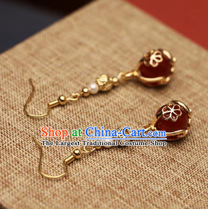 Chinese Traditional Hanfu Agate Golden Ear Accessories Ancient Qing Dynasty Princess Earrings for Women