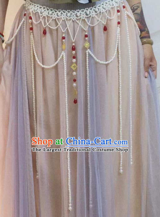 Chinese Traditional Hanfu Waist Accessories Ancient Tang Dynasty Princess Tassel Belts Waist Chain for Women