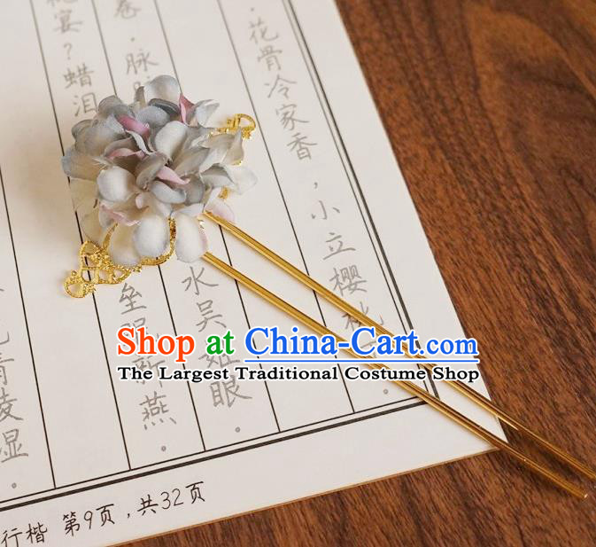 Chinese Ancient Princess Blue Silk Flower Hairpins Traditional Hanfu Court Hair Accessories for Women