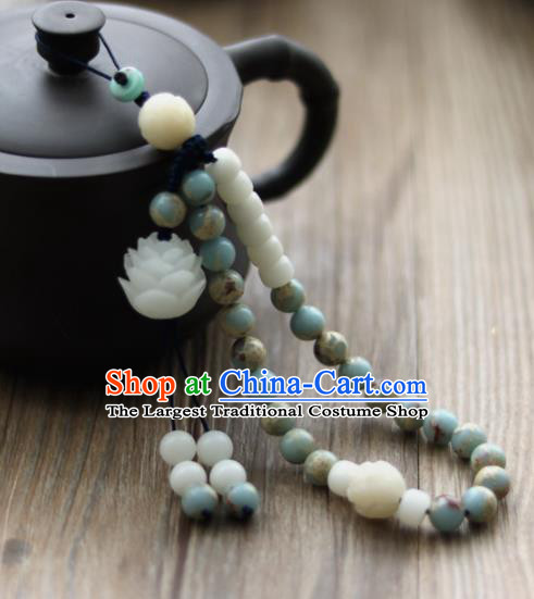 Chinese Traditional Hanfu Blue Beads Lotus Brooch Pendant Ancient Cheongsam Breastpin Accessories for Women