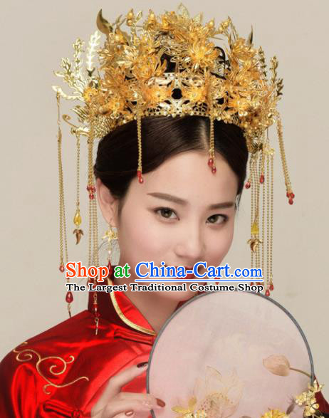 Chinese Ancient Bride Phoenix Coronet Hairpins Traditional Hanfu Court Princess Hair Accessories for Women