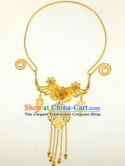 Chinese Traditional Hanfu Jewelry Accessories Ancient Tang Dynasty Princess Golden Butterfly Necklace for Women