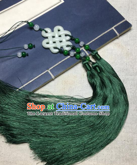 Traditional Chinese Hanfu Jade Carving Auspicious Waist Accessories Green Tassel Pendant Ancient Swordsman Brooch