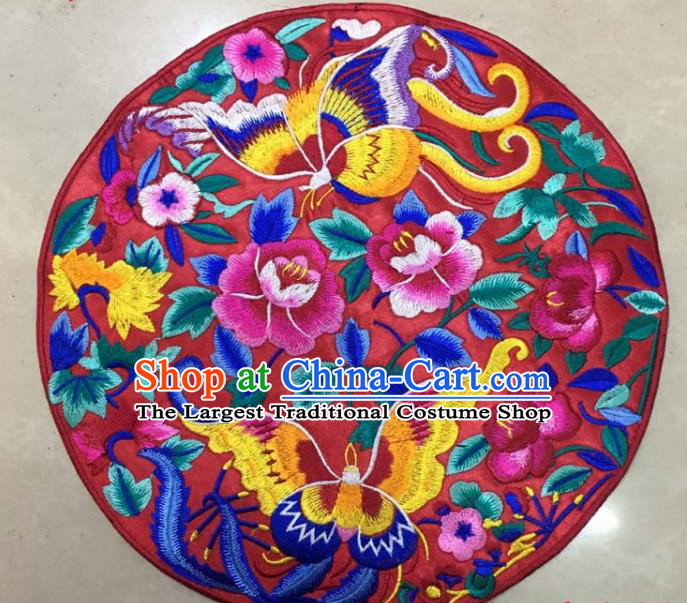 Chinese Traditional National Embroidered Butterfly Peony Red Applique Dress Patch Embroidery Cloth Accessories