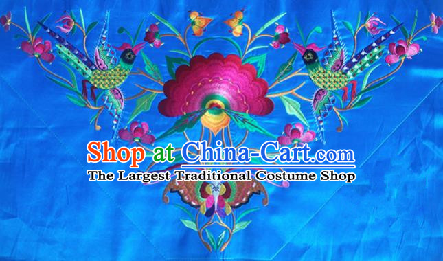 Chinese Traditional National Embroidered Phoenix Peony Blue Applique Dress Patch Embroidery Cloth Accessories