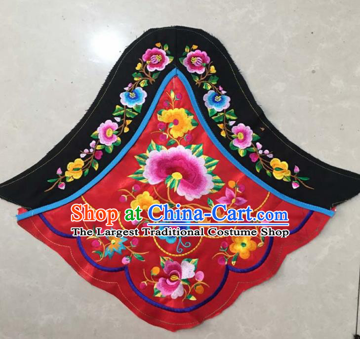 Chinese Traditional Embroidered Peony Red Stomachers Applique National Dress Patch Embroidery Cloth Accessories