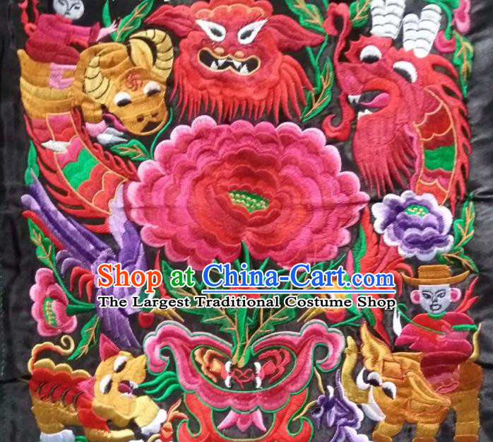 Chinese Traditional Embroidered Tiger Peony Applique National Dress Patch Embroidery Cloth Accessories