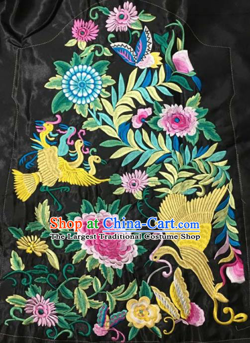 Chinese Traditional Embroidered Peony Crane Chrysanthemum Black Applique National Dress Patch Embroidery Cloth Accessories