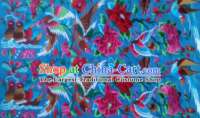 Chinese Traditional Embroidered Mandarin Duck Lotus Blue Applique National Dress Patch Embroidery Cloth Accessories