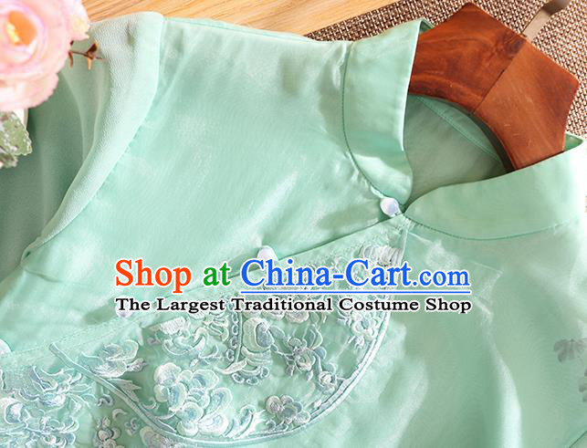 Traditional Chinese Tang Suit Embroidered Green Cheongsam National Costume Qipao Dress for Women