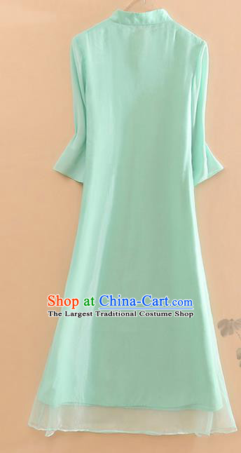 Traditional Chinese Tang Suit Embroidered Green Cheongsam National Costume Qipao Dress for Women