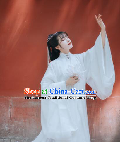 Traditional Chinese Ming Dynasty Taoist Nun White Hanfu Dress Ancient Royal Princess Historical Costumes for Women