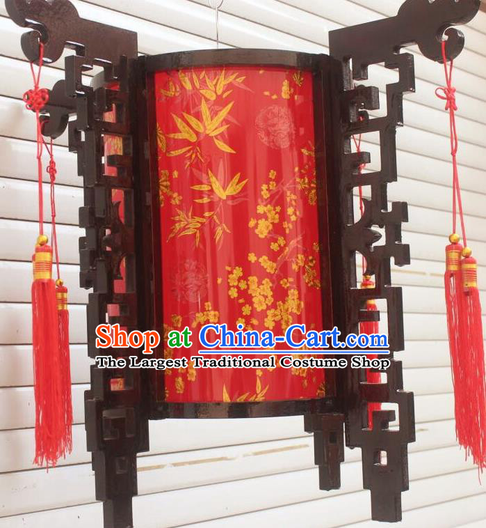 Chinese Traditional New Year Printing Bamboo Plum Wood Red Palace Lantern Asian Handmade Lantern Ancient Lamp