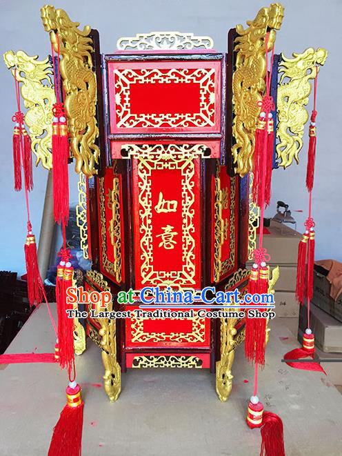 Chinese Traditional New Year Carving Dragon Wood Palace Lantern Asian Handmade Lantern Ancient Lamp