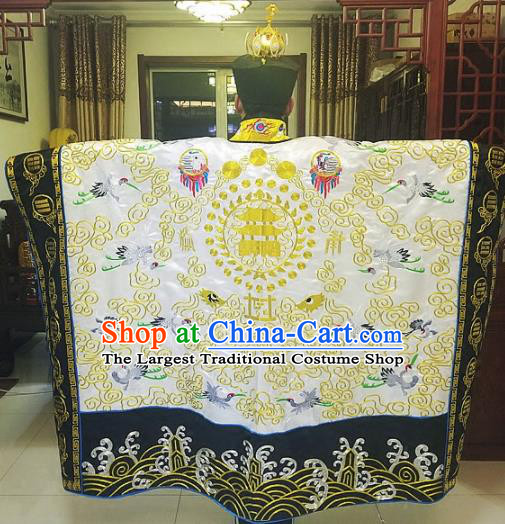 Chinese Traditional Taoism Costume Ancient Taoist Priest Cassocks Embroidered Crane White Vestment