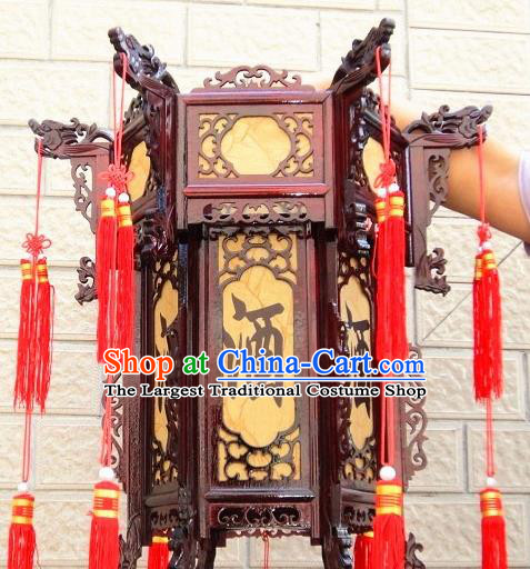 Chinese Traditional Handmade Carving Rosewood Dragon Heads Palace Lantern Asian New Year Lantern Ancient Lamp