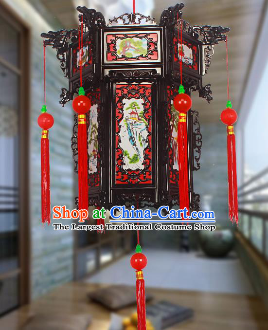 Chinese Traditional Handmade Red Tassel Printing Plastic Palace Lantern Asian New Year Lantern Ancient Ceiling Lamp