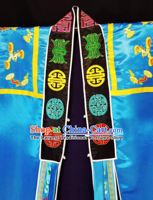 Chinese Ancient Taoist Priest Embroidered Dragon Blue Cassocks Traditional Taoism Vestment Costume