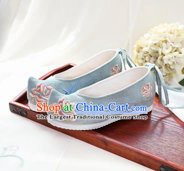 Chinese National Embroidered Peony Green Shoes Ancient Traditional Princess Shoes Hanfu Shoes for Women