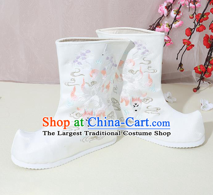 Chinese National Embroidered Fox White Boots Hanfu Shoes Traditional Princess Shoes Ancient Shoes for Women