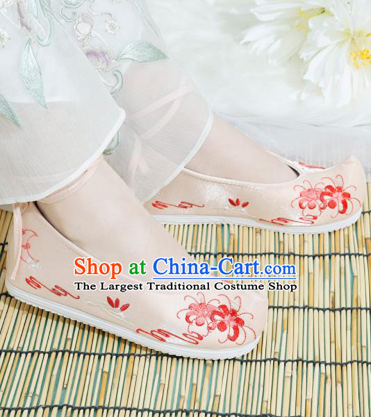 Chinese National Embroidered Manjusaka Pink Shoes Ancient Traditional Princess Shoes Hanfu Shoes for Women