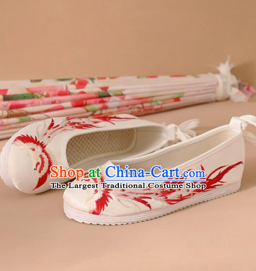 Traditional Chinese National Embroidered Red Phoenix Shoes Ancient Princess Shoes Handmade Hanfu Shoes for Women