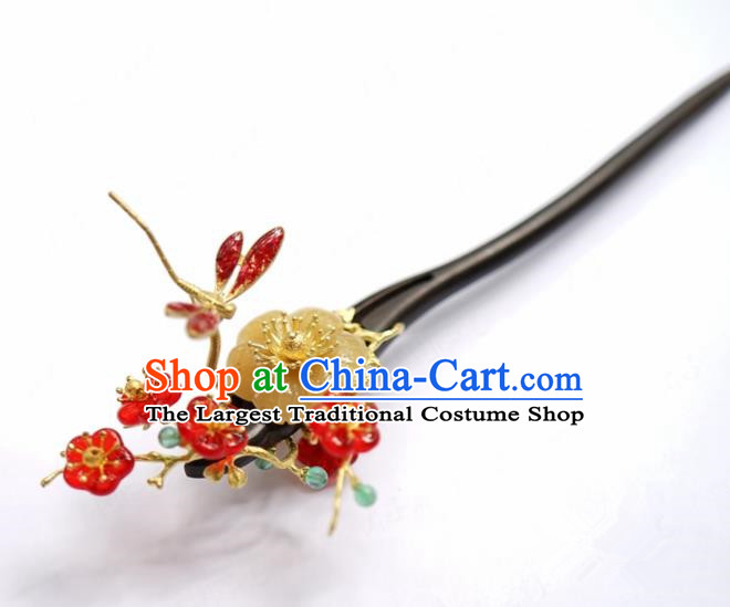 Traditional Chinese Handmade Court Red Plum Dragonfly Hairpins Hair Accessories Ancient Hanfu Hair Clip for Women