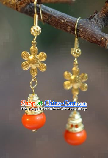 Traditional Chinese Handmade Court Persimmon Golden Ear Accessories Ancient Princess Earrings for Women
