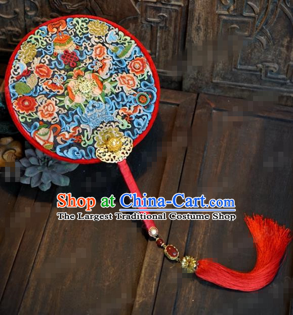 Traditional Chinese Handmade Court Wedding Round Fans Ancient Bride Palace Fan Accessories for Women