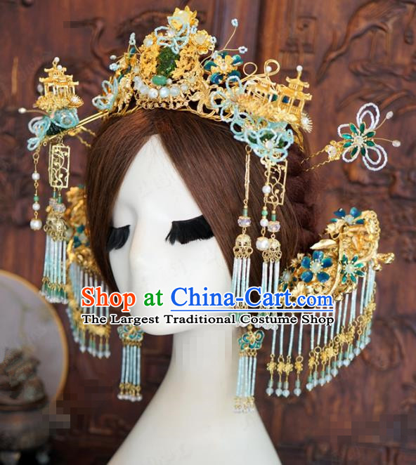 Traditional Chinese Wedding Phoenix Coronet Hair Accessories Ancient Bride Hairpins Complete Set for Women