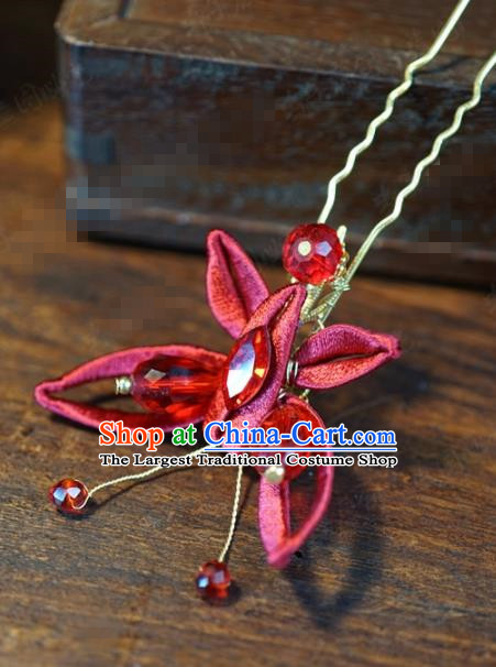 Traditional Chinese Ancient Bride Red Silk Butterfly Hair Clip Hanfu Court Queen Hairpins Handmade Hair Accessories for Women