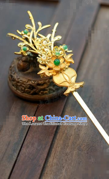 Traditional Chinese Ancient Bride Golden Orchid Hair Clip Hanfu Court Queen Hairpins Handmade Hair Accessories for Women