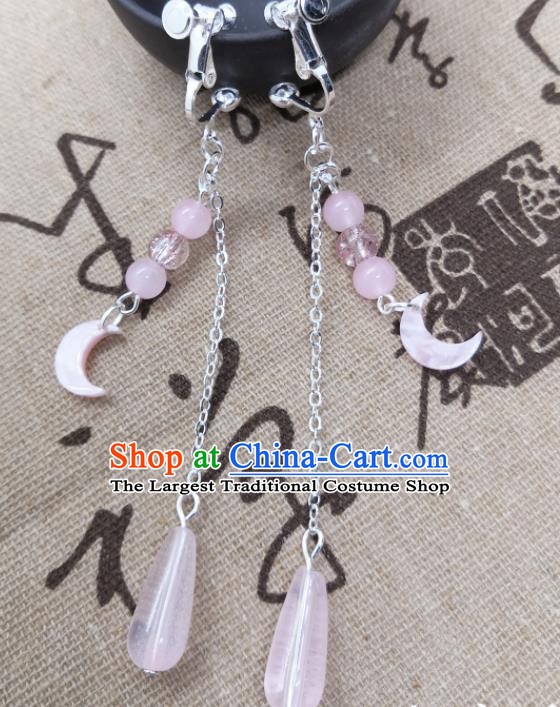 Traditional Chinese Handmade Court Ear Accessories Classical Pink Shell Moon Earrings for Women