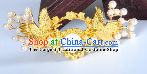Traditional Chinese Ancient Hanfu Golden Crane Hair Crown Court Queen Hairpins Handmade Hair Accessories for Women