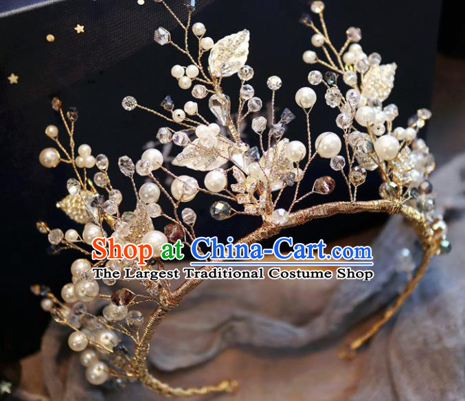 Handmade Baroque Princess Rhinestone Leaf Royal Crown Children Hair Clasp Hair Accessories for Kids