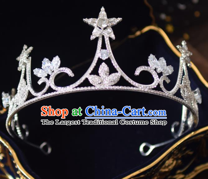 Handmade Baroque Princess Zircon Star Royal Crown Bride Wedding Hair Accessories for Women