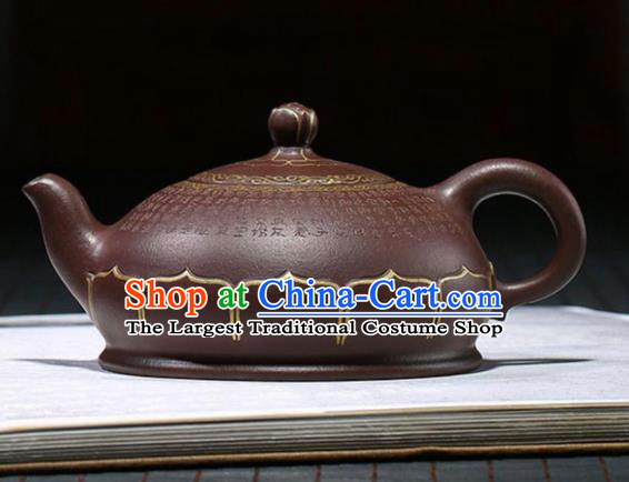 Traditional Chinese Handmade Zisha Teapot Dark Red Clay Pottery Lotus Teapot
