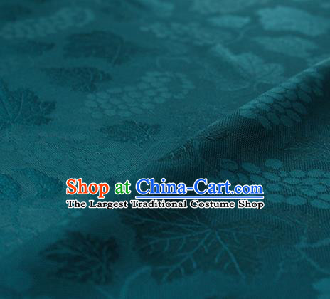 Traditional Chinese Classical Grape Pattern Deep Green Silk Fabric Ancient Hanfu Silk Cloth