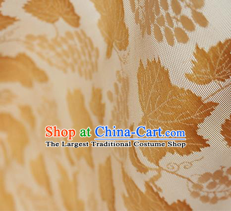 Traditional Chinese Classical Twine Grape Pattern Yellow Silk Fabric Ancient Hanfu Dress Silk Cloth