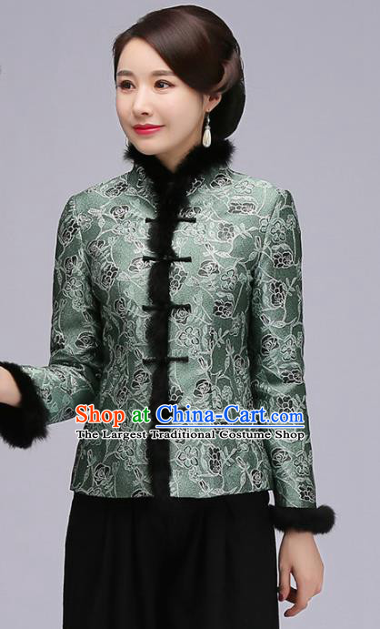 Chinese Traditional Tang Suit Green Jacket Classical National Upper Outer Garment for Women