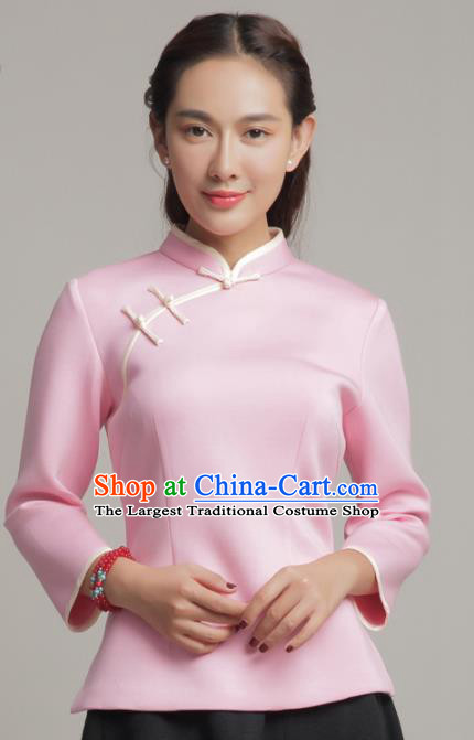 Chinese Traditional Tang Suit Pink Blouse Classical National Shirt Upper Outer Garment for Women