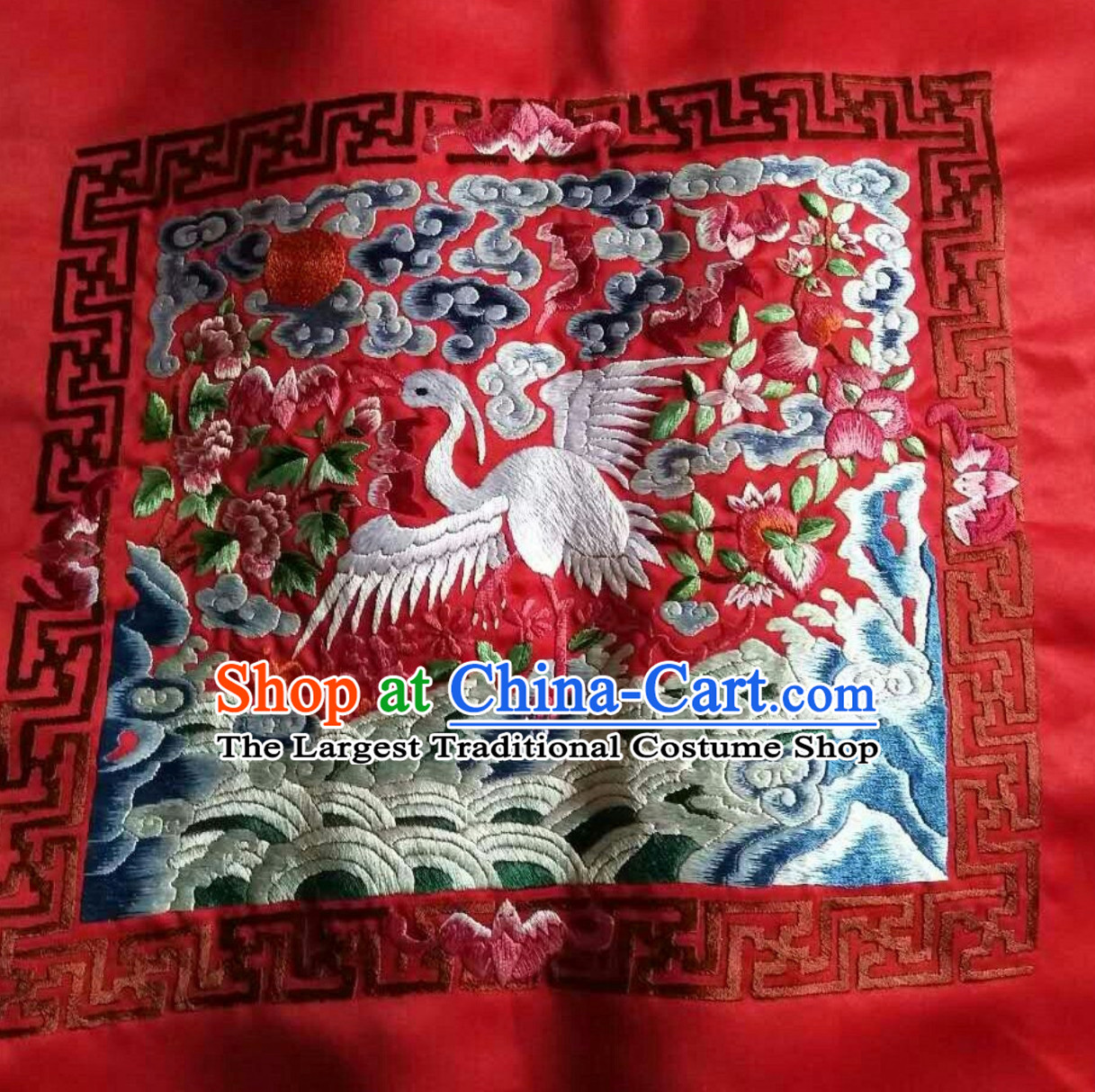 Red Traditional Qing Dynasty Style Officer Bu Zi Dragon Handmade Decoration Embroidery Arts