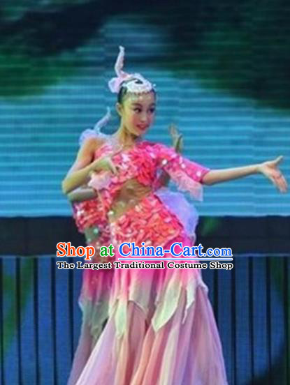 Traditional Chinese Folk Dance Fish Dance Costume Fan Dance Stage Show Pink Dress for Women