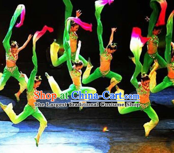 Traditional Chinese Classical Dance Green Costume Water Sleeve Dance Stage Show Dress for Women