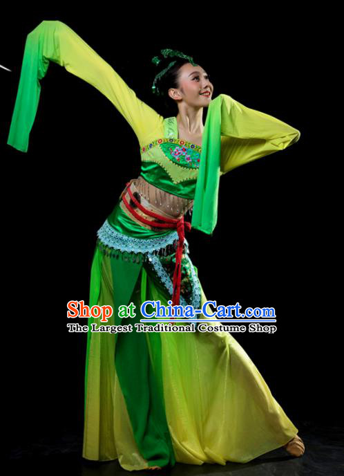 Traditional Chinese Classical Dance Green Costumes Umbrella Dance Stage Show Dress for Women