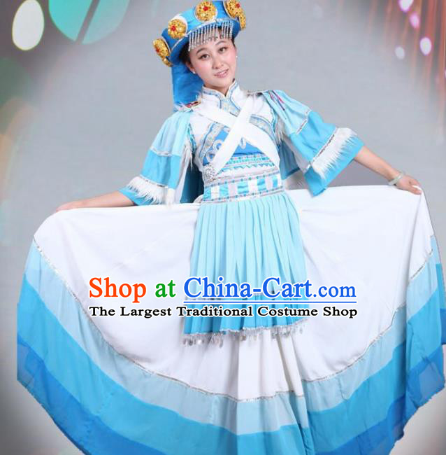 Traditional Chinese Naxi Nationality Dance White Costume Ethnic Stage Show Dress for Women