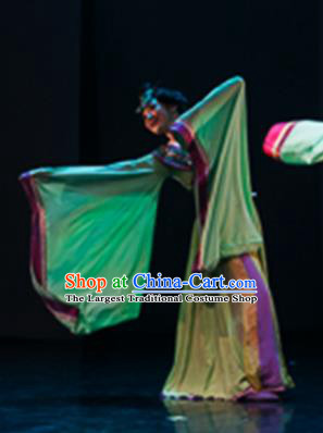 Traditional Chinese Classical Dance Yun Chang Costumes Umbrella Dance Stage Show Green Dress for Women