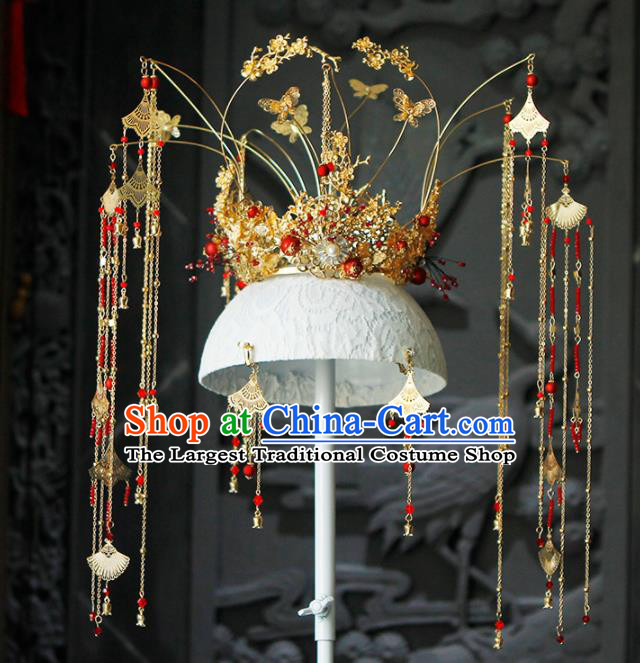Chinese Traditional Wedding Tassel Phoenix Coronet Hairpins Ancient Bride Hair Accessories for Women